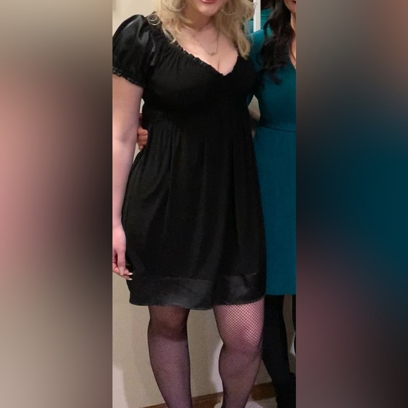 Y2k Puff Sleeve Satin Hem Babydoll Mini Dress - Picture 15 of 15